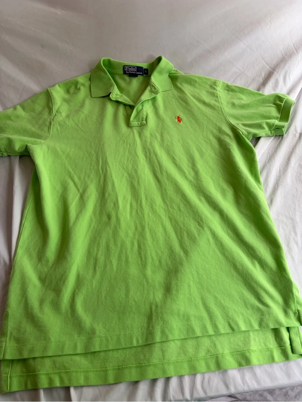 Ralph Lauren Neon Green Polo with Orange Pony Logo Short Sleeve Size Large
